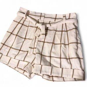 Worthington High Waist Plaid Shorts - Cream and Brown Size 8